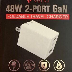 Vena 48W 2-Port USB-C + USB-A Wall Charger Fast Charging Foldable Travel Charger
